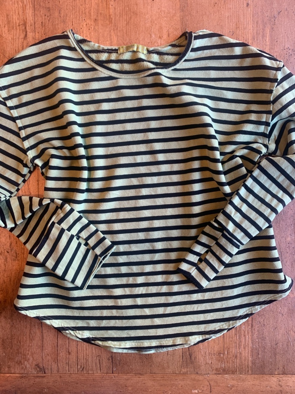 cut loose Olive and Black Striped Long-Sleeve Crewneck Top